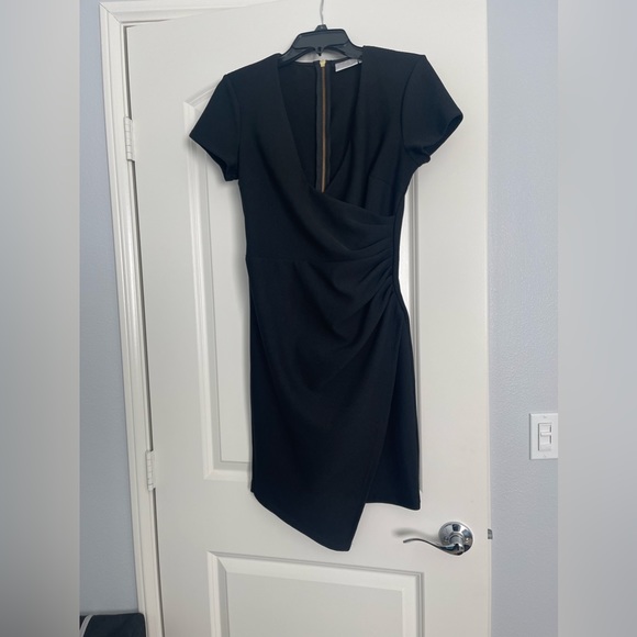 Bisou Bisou black cocktail v neck asymmetrical dress - Picture 2 of 4